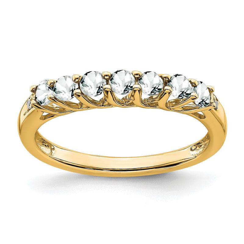 14k White Topaz and Diamond 7-stone Ring