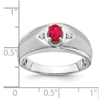 14k White Gold Oval Ruby and Diamond Mens Ring