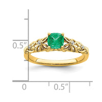 14k Gold Polished Emerald and Diamond Ring