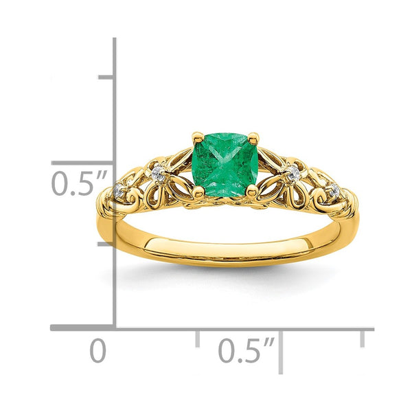 14k Gold Polished Emerald and Diamond Ring