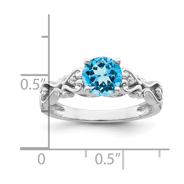 14k White Gold Polished Blue Topaz and Diamond Ring