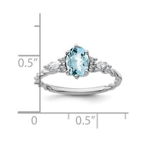 14K White Gold Polished Diamond and Aquamarine Twisted Ring