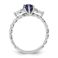 14K White Gold Polished Diamond and Lab Created Sapphire Twisted Ring