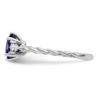 14K White Gold Polished Diamond and Lab Created Sapphire Twisted Ring