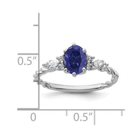 14K White Gold Polished Diamond and Lab Created Sapphire Twisted Ring
