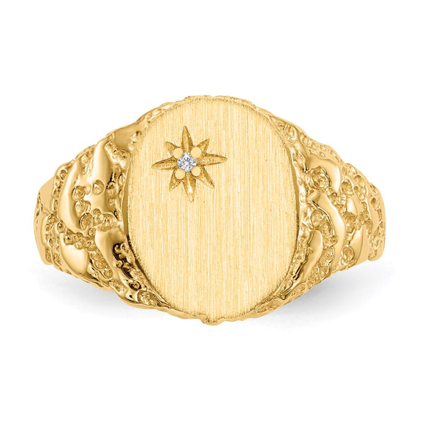 14k 9.0x11.0mm Closed Back AAA Diamond Signet Ring
