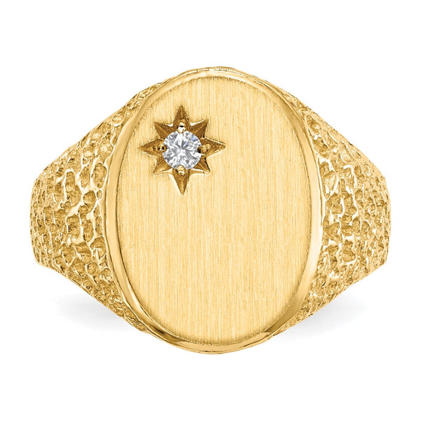 14k 12.0x16.0mm Open Back AA Diamond Mens Signet Ring