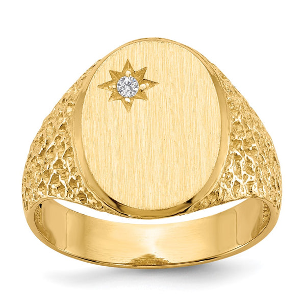 14k 12.0x16.0mm Open Back AAA Diamond Mens Signet Ring