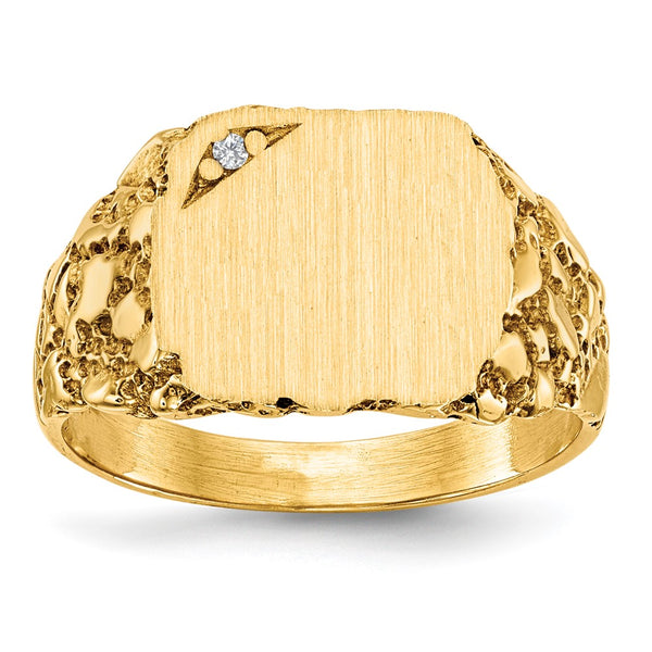 14k 11.5x10.0mm A Diamond Closed Back Signet Ring
