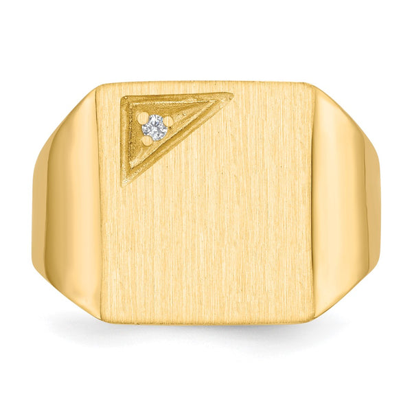 14k 13.0x14.0mm Closed Back AAA Diamond Mens Signet Ring