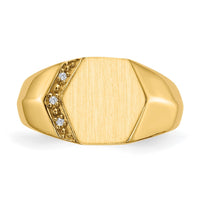 14k 11.5x11.5mm Open Back VS Diamond Mens Signet Ring