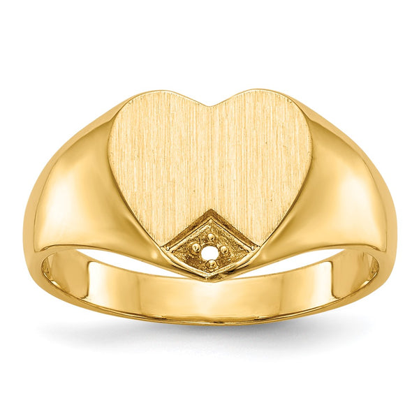 14k .005ct. Diamond Closed Back 9.0x9.0mm Heart Signet Ring Mounting