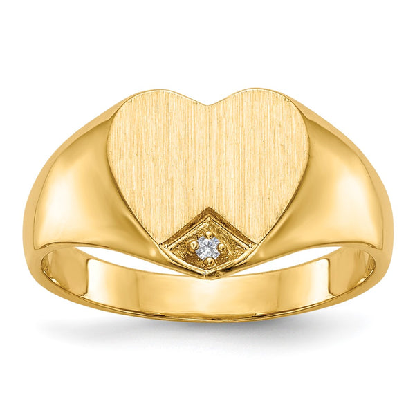 14k .005ct. Diamond Closed Back 9.0x9.0mm Heart Signet Ring