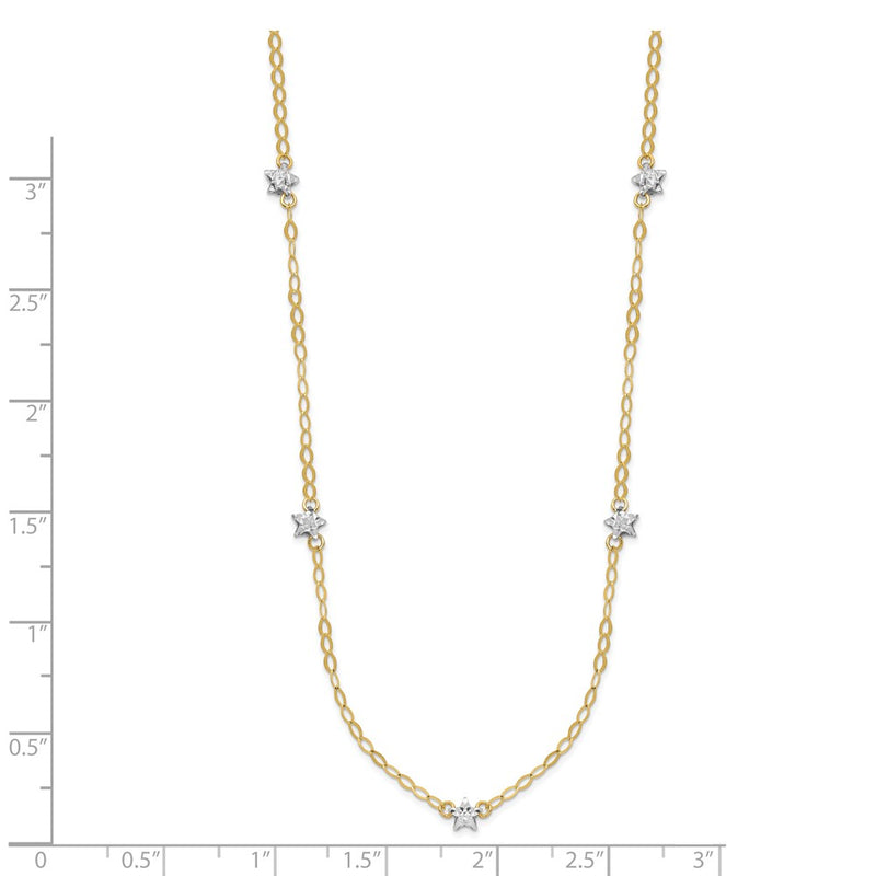 14K Two-tone Oval Chain Diamond Cut Stars w/ 2in Ext Necklace