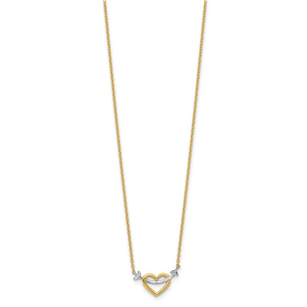 14k w/Rhodium Diamond-cut Heart & Arrow Necklace