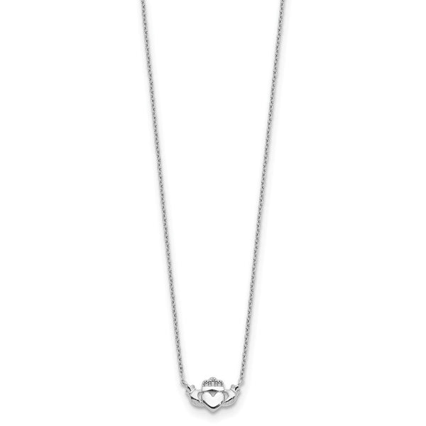 14k White Gold Polished Claddagh Necklace