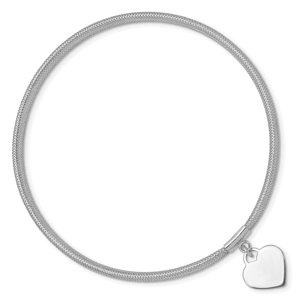 14k with White Rhodium Plating Heart Stretch Mesh Bracelet