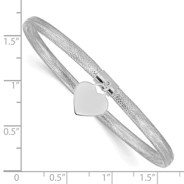 14k with White Rhodium Plating Heart Stretch Mesh Bracelet