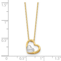 14K and White Rhodium Brushed and Polished Love Heart 17in Necklace