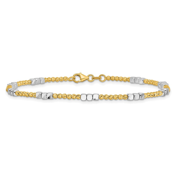 14K Two-tone Diamond-cut Beaded 7.5in Bracelet