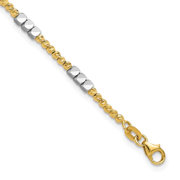 14K Two-tone Diamond-cut Beaded 7.5in Bracelet
