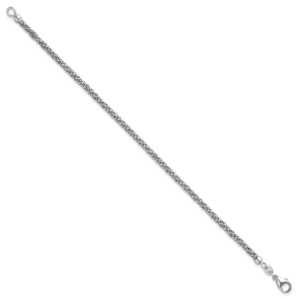 14k White Textured Twisted Fancy Bead 3mm Bracelet