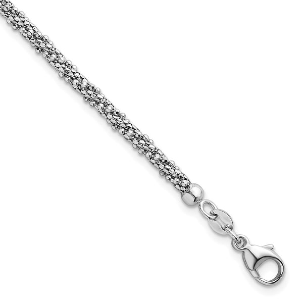 14k White Textured Twisted Fancy Bead 3mm Bracelet