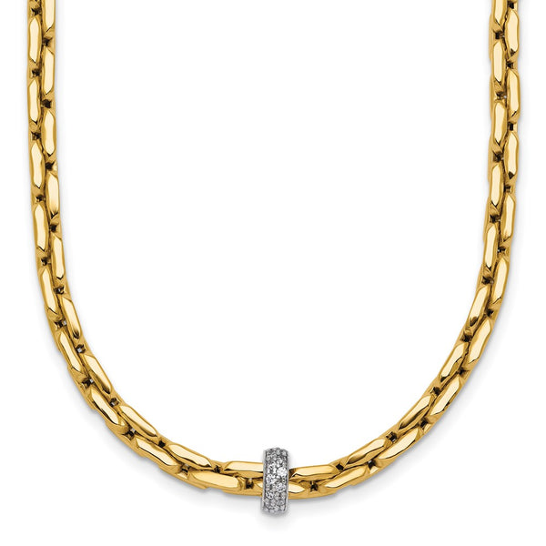 14k Two-tone Polished Fancy Link w/CZ Bead 17 in Necklace