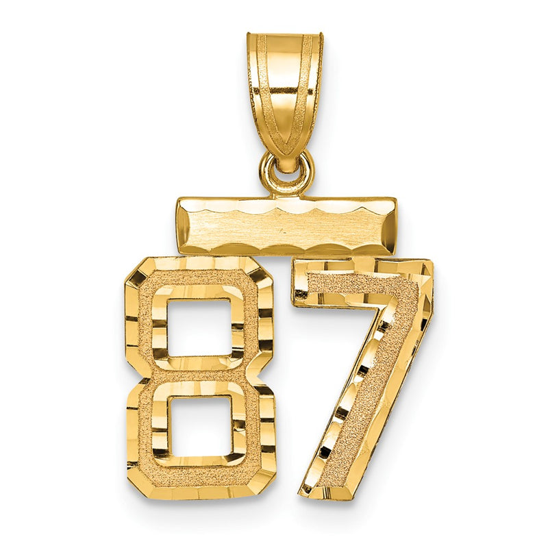 10k Small Brushed Diamond-cut Number 87 Charm