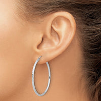 14k White Gold Polished and Satin D/C 2.00mm Hoop Earrings