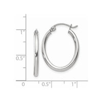 14k White Gold Polished 2mm Oval Tube Hoop Earrings