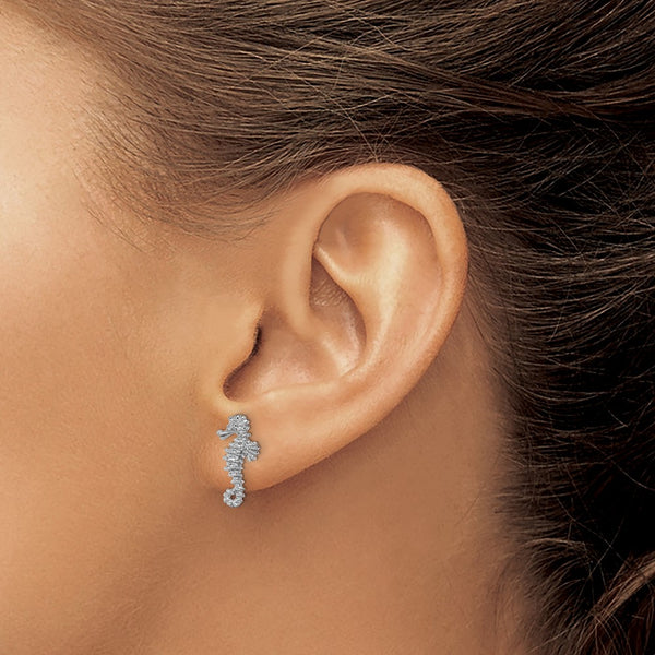 14K White Gold Mini Seahorse Post Earrings