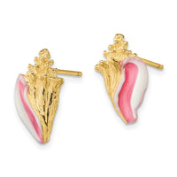 14K White and Pink Enamel Conch Shell Post Earrings
