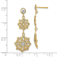 14K w/Rhodium D/C Filigree Floral Post Dangle Earrings