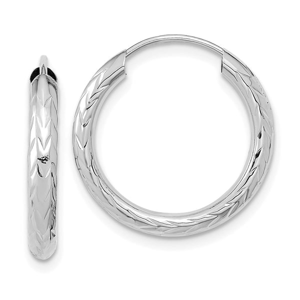 14k White Gold 3.00mm Polished & D/C Endless Hoop Earrings