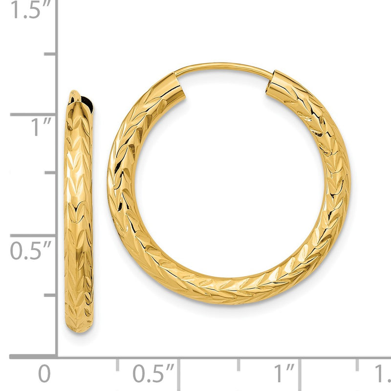 14k 3.00mm Polished & D/C Endless Hoop Earrings