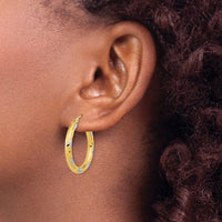 14k White Rhodium Polished Satin and Diamond-cut Hoop Earrings