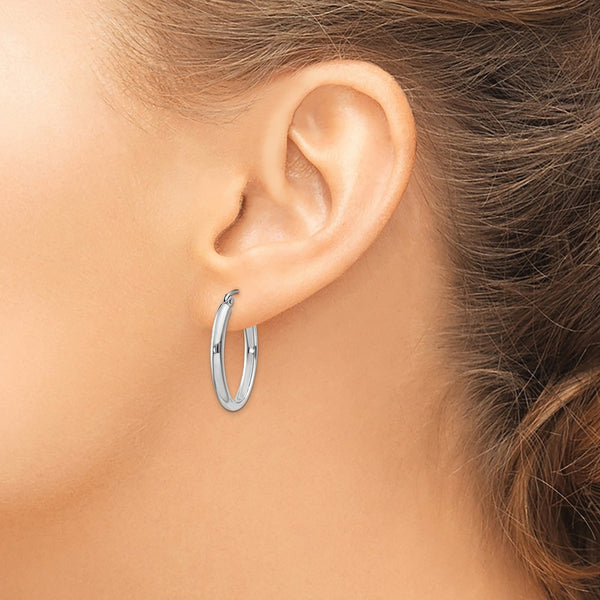 14k White Gold Polished 2.75mm Oval Tube Hoop Earrings