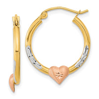 14k Two-tone with White Rhodium D/C Heart Hoop Earrings