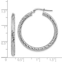 14k 3x32mm White Gold Diamond-cut Round Hoop Earrings