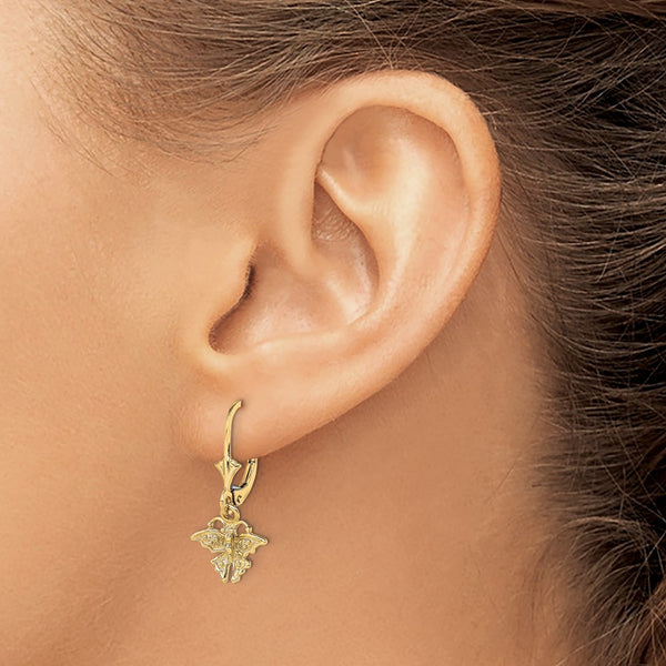 14K Butterfly Leverback Earrings