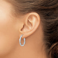 14k White Gold Polished and Textured Twisted Hoop Earrings