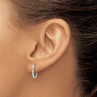 14K White Gold Polished Oval Hinged Hoop Earrings