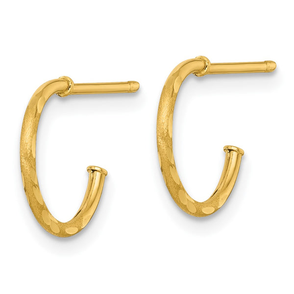 14k 1.2 x 12mm Diamond-cut Post Hoop Earrings