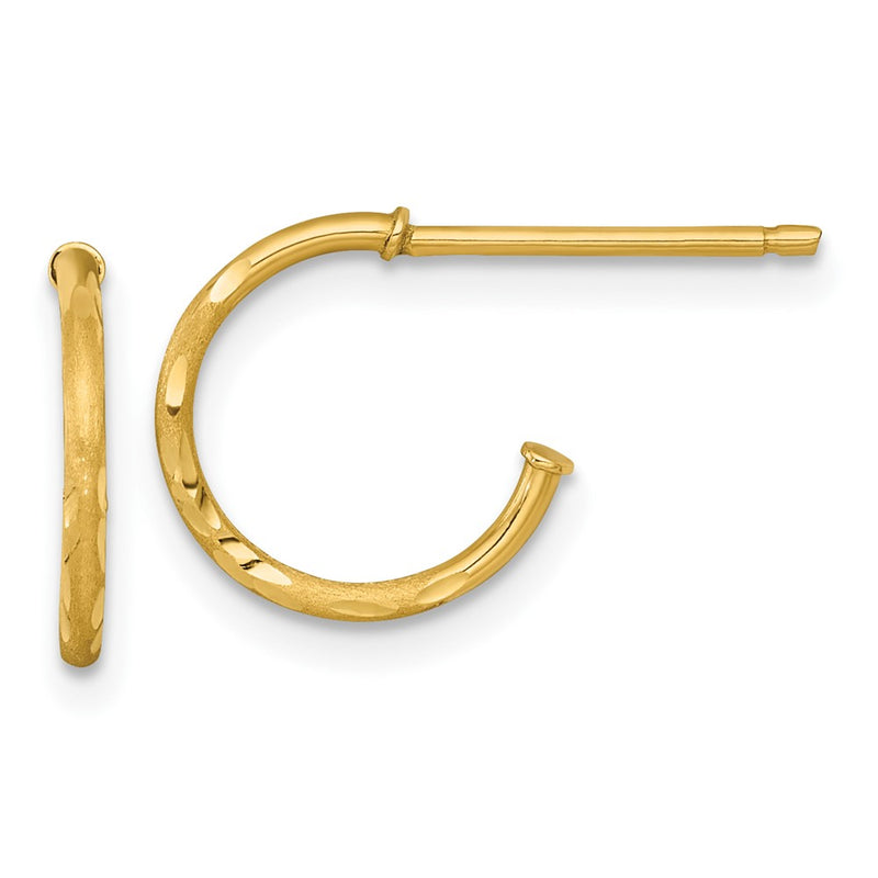 14k 1.2 x 12mm Diamond-cut Post Hoop Earrings