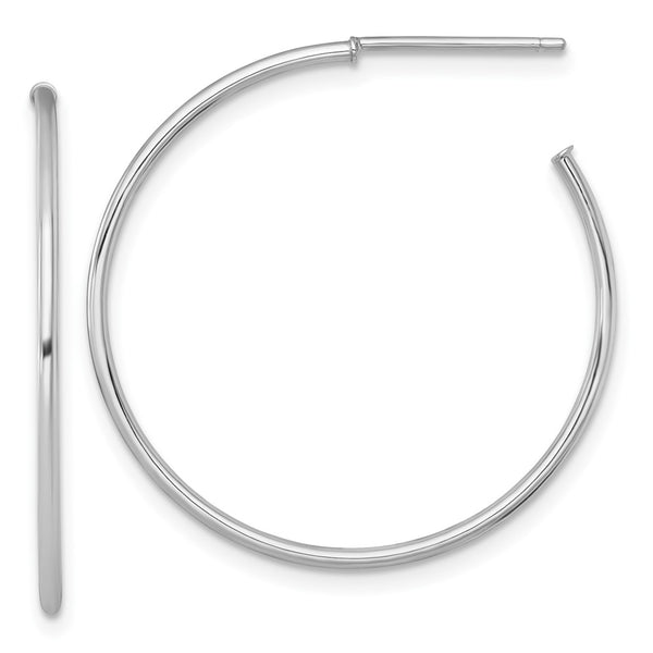 14k White Gold 1.2 x 30mm Polished Post Hoop Earrings