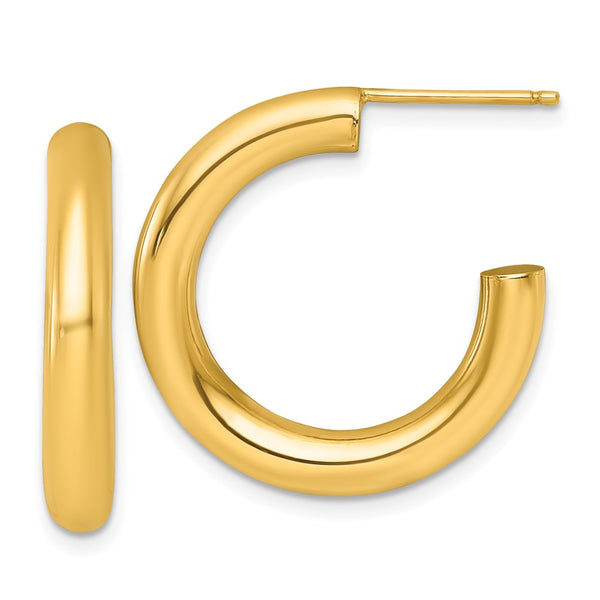 14K 4.0 x 25mm Polished Post Hoop Earrings
