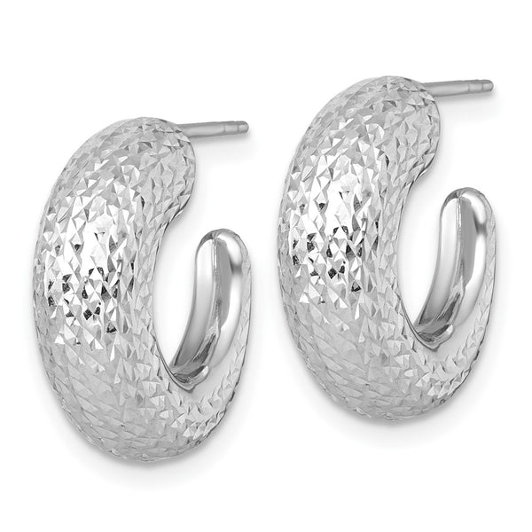 14k White Gold Polished Diamond-cut Post Hoop Earrings