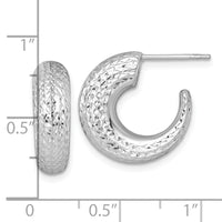 14k White Gold Polished Diamond-cut Post Hoop Earrings