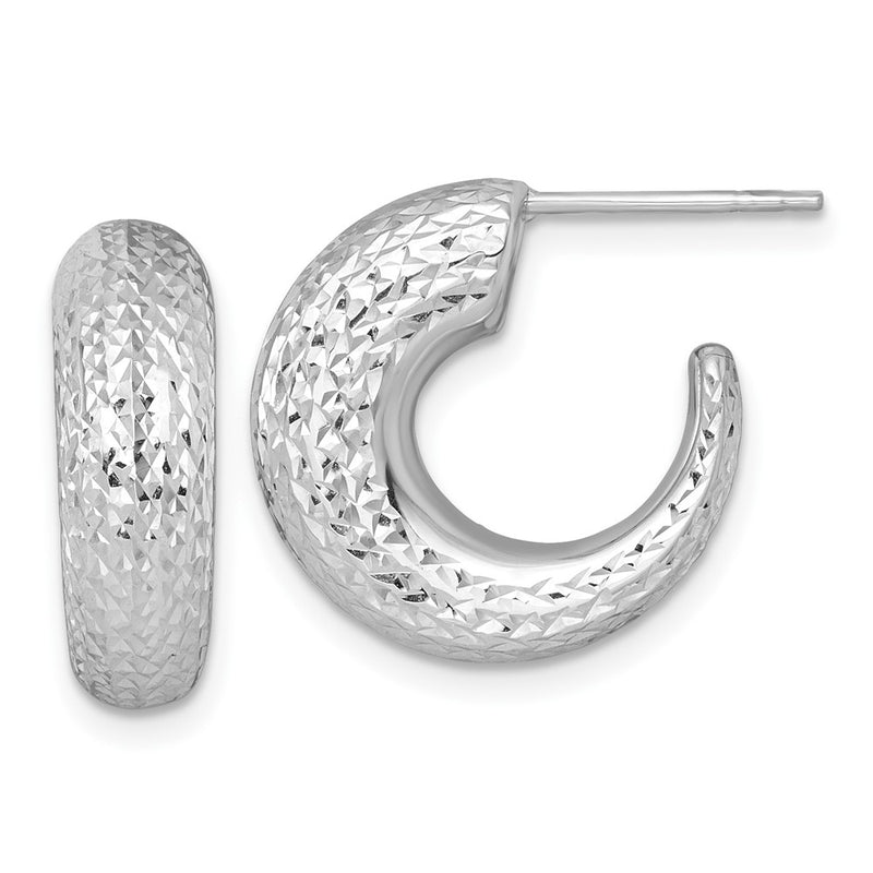14k White Gold Polished Diamond-cut Post Hoop Earrings